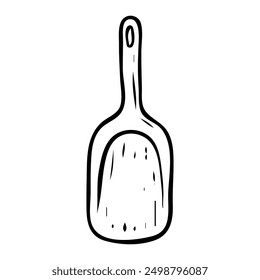 Cuchara de herramienta de jardín dibujado a mano en estilo doodle. Jardinería de hobby. Mini pala. Ilustración de arte de línea de Vector.