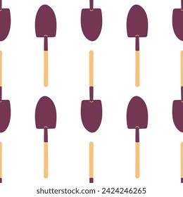 garden tool set care colored shovel fork broom pattern textile background