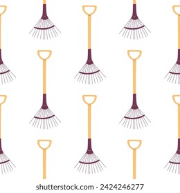 garden tool set care colored shovel fork broom pattern textile background