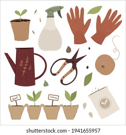 Garden tool set. Gardening tools and supplies.