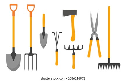 Garden tool set isolated on white background, vector illustration 