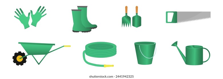 Garden tool. Set. Spring. Vector.