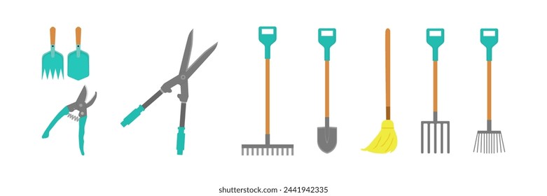 Garden tool. Set. Spring. Vector.