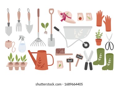 Garden tool set. Vector illustration of gardening elements