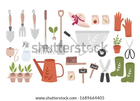 Garden tool set. Vector illustration of gardening elements