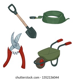 Garden tool set.Cartoon illustration.