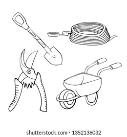 Garden tool set.Vector lineart.