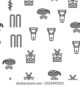 garden tool shovel rake vector seamless pattern thin line illustration