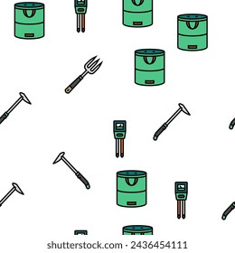 garden tool shovel rake vector seamless pattern thin line illustration