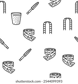 garden tool shovel rake vector seamless pattern thin line illustration