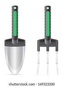 garden tool small shovel and rake vector illustration isolated on white background