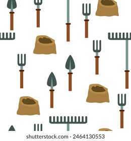 Garden toolls seamless pattern on white background