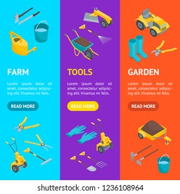 Garden Tools 3d Icons Set Isometric View Include of Shovel and Rake. Vector illustration of Tool for Gardening Work