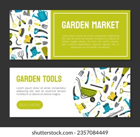 Garden Tools Banner Design with Handy Instrument Vector Template