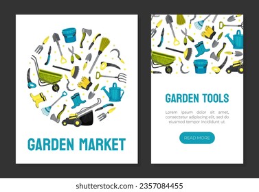 Garden Tools Banner Design with Handy Instrument Vector Template