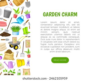 Garden Tools Banner Design with Handy Instrument Vector Template