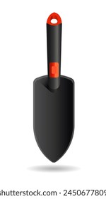 Garden tools. Black plastic scoop on white background. Vector realistic illustration
