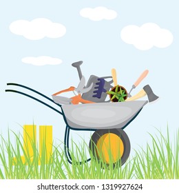 garden tools in the cart