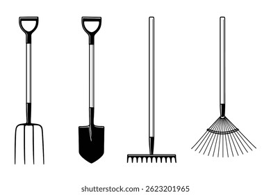 Garden tools collection isolated illustration