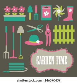 garden tools collection. vector illustration