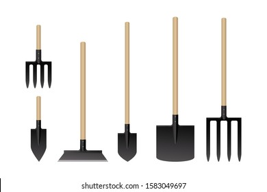 Garden tools collection. Vector illustration. Set of work equipment.