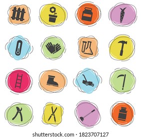 Garden tools color vector icons for web and user interface