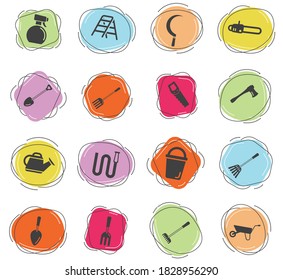 Garden tools color vector icons for web and user interface