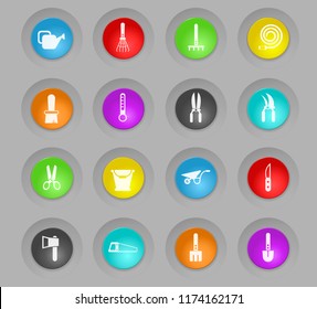 garden tools colored plastic round buttons vector icons for web and user interface design
