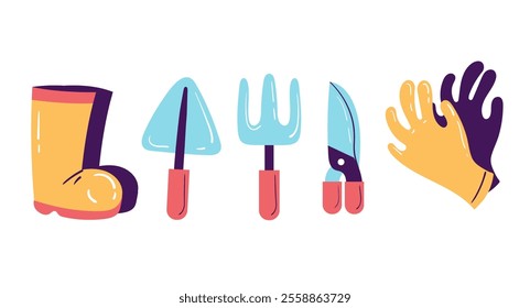 Garden tools design element illustration set	