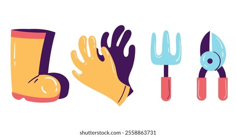 Garden tools design element illustration set	