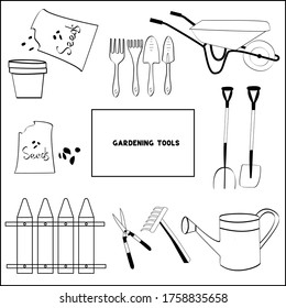 hand gardening tools sketched icons trowel stock vector royalty free 351487655