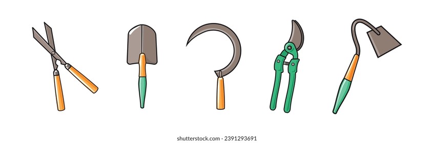 Garden Tools and Equipment for Soil and Plant Cultivation Vector Set
