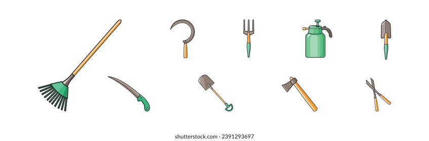 Garden Tools and Equipment for Soil and Plant Cultivation Vector Set