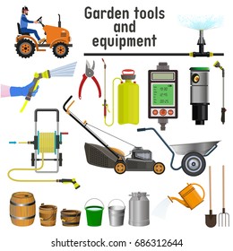 Garden tools and equipment. Vector illustration