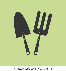 Garden tools. Garden fork and trowel spade. Vector illustration