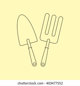 Garden tools. Garden fork and trowel spade. Vector illustration