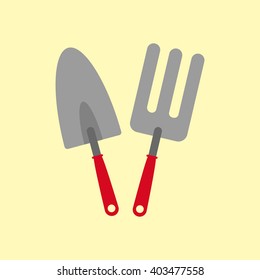 Garden tools. Garden fork and trowel spade. Vector illustration