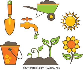 Garden Tools & Furniture cartoon illustration vector eps.10