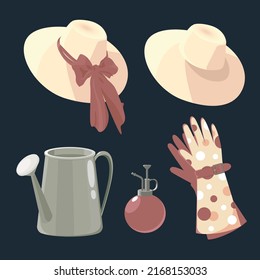 garden tools hat gloves watering can vector