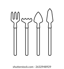 Garden tools icon. Black outline linear silhouette. Editable strokes. Front side view. Vector simple flat graphic illustration. Isolated object on white background. Isolate.