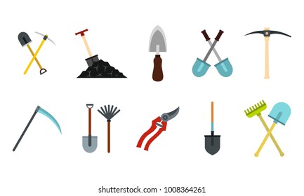 Garden tools icon set. Flat set of garden tools vector icons for web design isolated on white background