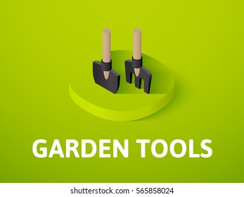 Garden tools icon, vector symbol in flat isometric style isolated on color background