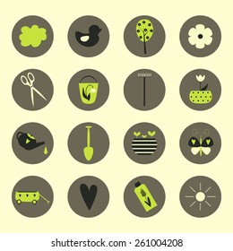 Garden tools icons of flat illustration design