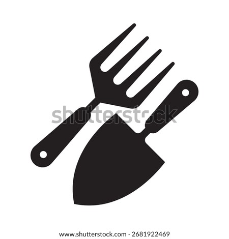 Garden tools icons. Hand fork and trowel for gardening and planting