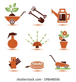 garden tools icons set