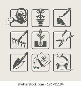 Garden tools. Icons set . Vector Illustration.