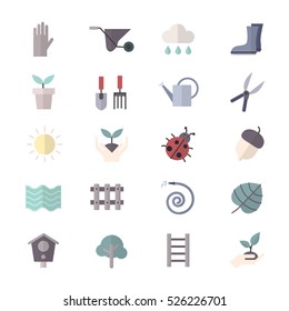 Garden and Tools Icons Set Of Vector Colorful Flat