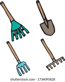 Garden tools icons vector tools rake shovel fork farm cottage garden vegetable garden