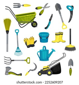 Garden Tools and Items for Agriculture and Soil Cultivation Big Vector Set