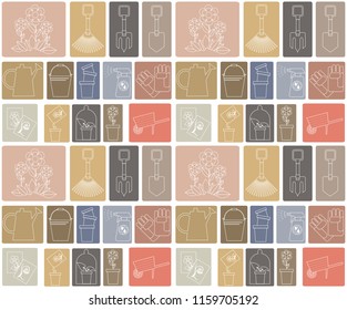 garden tools on a color background, seamless vector pattern